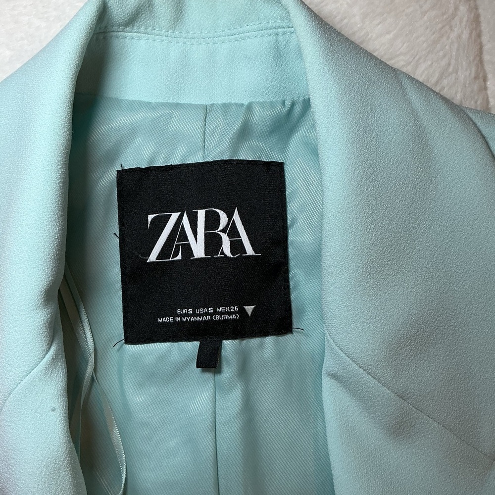 Zara Women's Double-Breasted Light Blue Coat - Picture 7 of 8